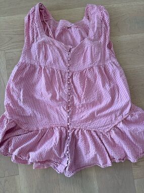 Free People seersucker  Pink Mini Dress with Ruffle Hem